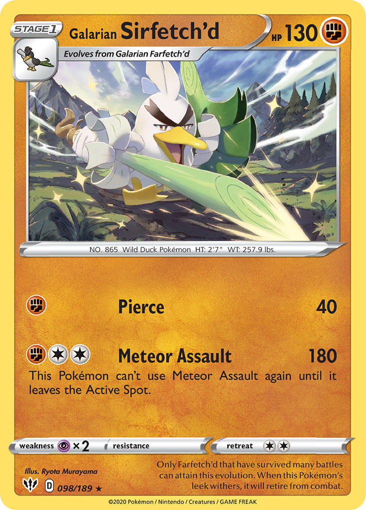 Galarian Sirfetch'd (098/189) (Cracked Ice holo) (Theme Deck Exclusive) [Sword & Shield: Darkness Ablaze] - Comfy Hobbies