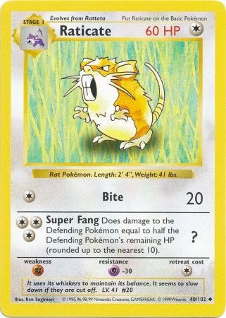 Raticate (40/102) [Base Set Shadowless Unlimited] - Comfy Hobbies