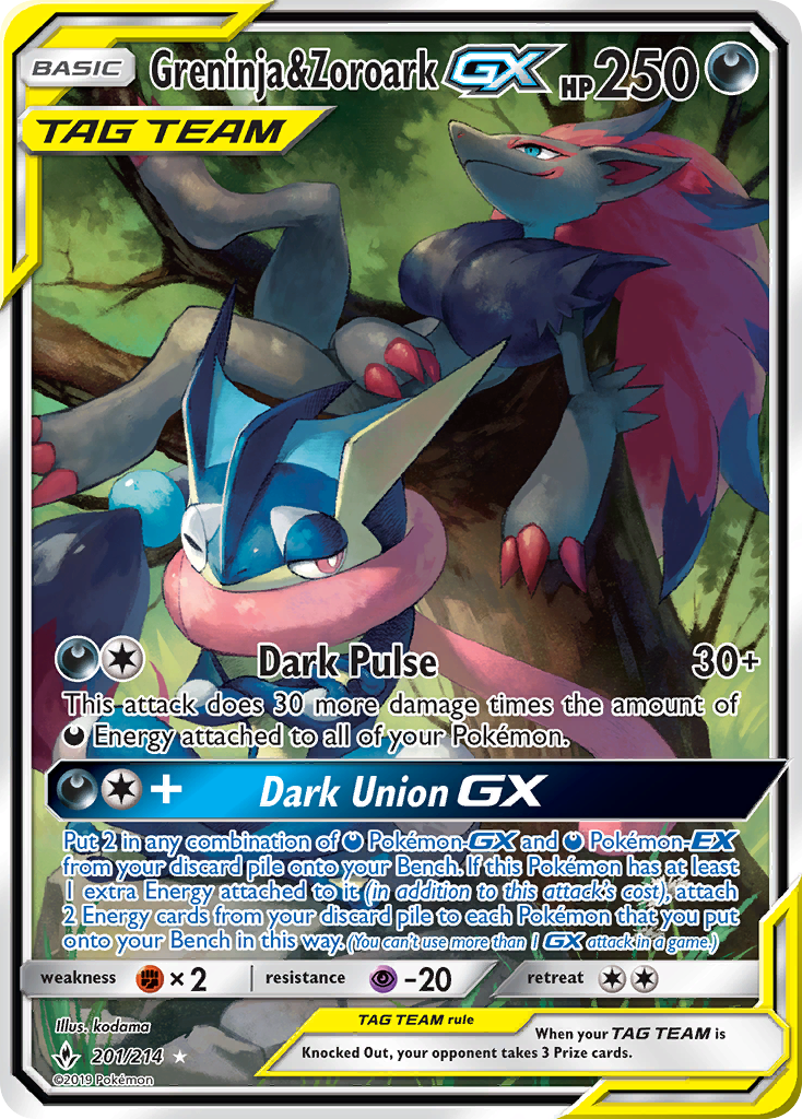 Greninja & Zoroark GX (201/214) [Sun & Moon: Unbroken Bonds] - Comfy Hobbies