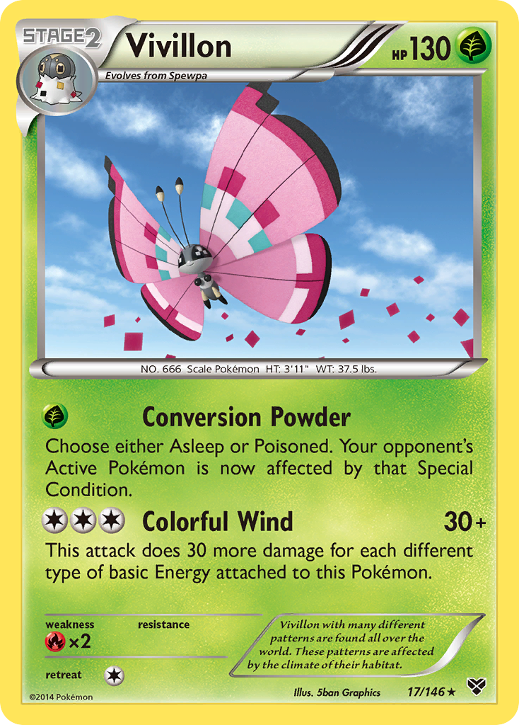 Vivillon (17/146) (Meadow Form/Pink Wings) [XY: Base Set] - Comfy Hobbies