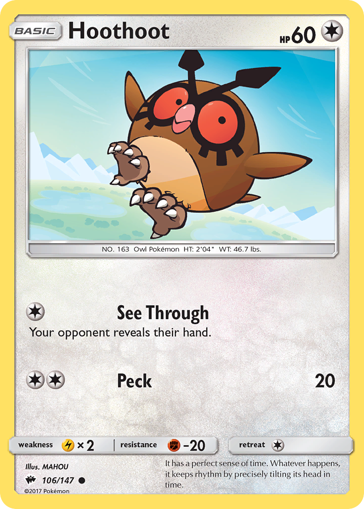 Hoothoot (106/147) [Sun & Moon: Burning Shadows] - Comfy Hobbies