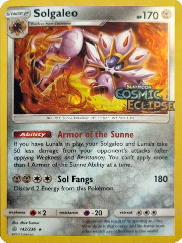 Solgaleo (142/236) (Cosmos Holo) [Sun & Moon: Cosmic Eclipse] - Comfy Hobbies