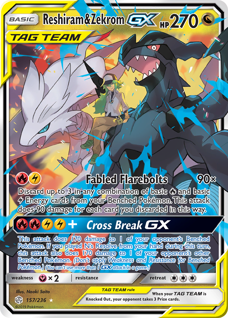 Reshiram & Zekrom GX (157/236) [Sun & Moon: Cosmic Eclipse] - Comfy Hobbies