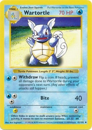 Wartortle (42/102) [Base Set Shadowless Unlimited] - Comfy Hobbies