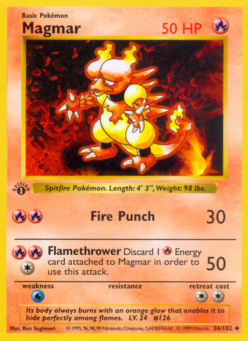 Magmar (36/102) (Shadowless) [Base Set 1st Edition] - Comfy Hobbies