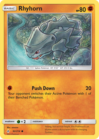 Rhyhorn (92/214) [Sun & Moon: Unbroken Bonds] - Comfy Hobbies