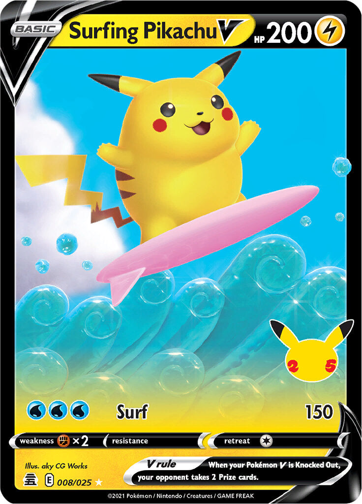 Surfing Pikachu V (008/025) [Celebrations: 25th Anniversary] - Comfy Hobbies