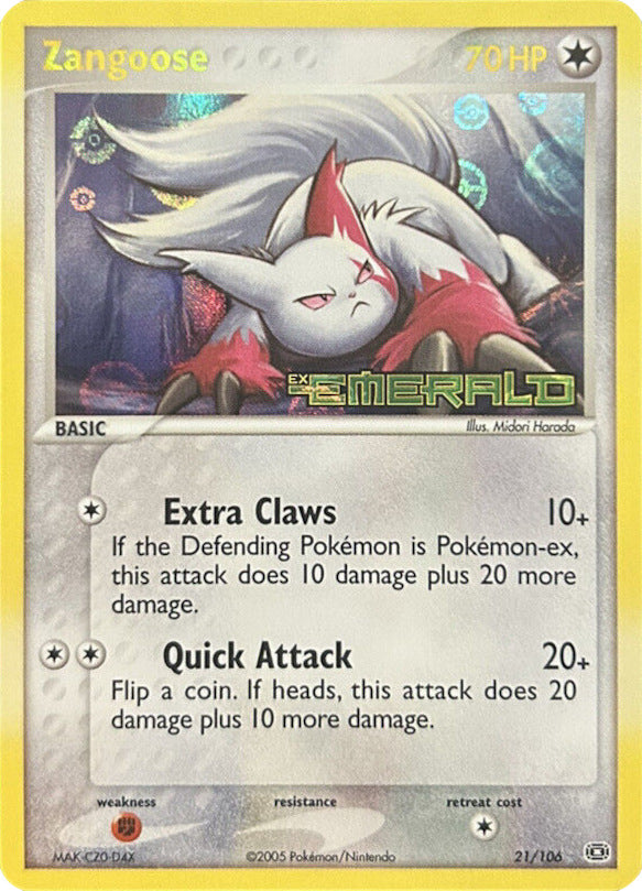 Zangoose (21/106) (Stamped) [EX: Emerald] - Comfy Hobbies