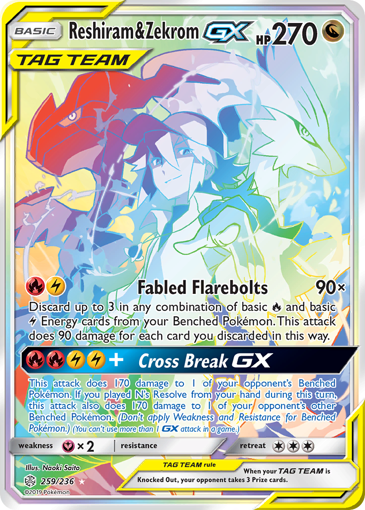 Reshiram & Zekrom GX (259/236) [Sun & Moon: Cosmic Eclipse] - Comfy Hobbies