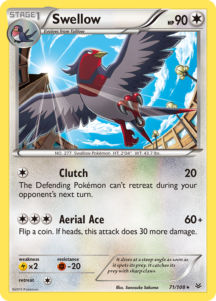 Swellow (71/108) [XY: Roaring Skies] - Comfy Hobbies