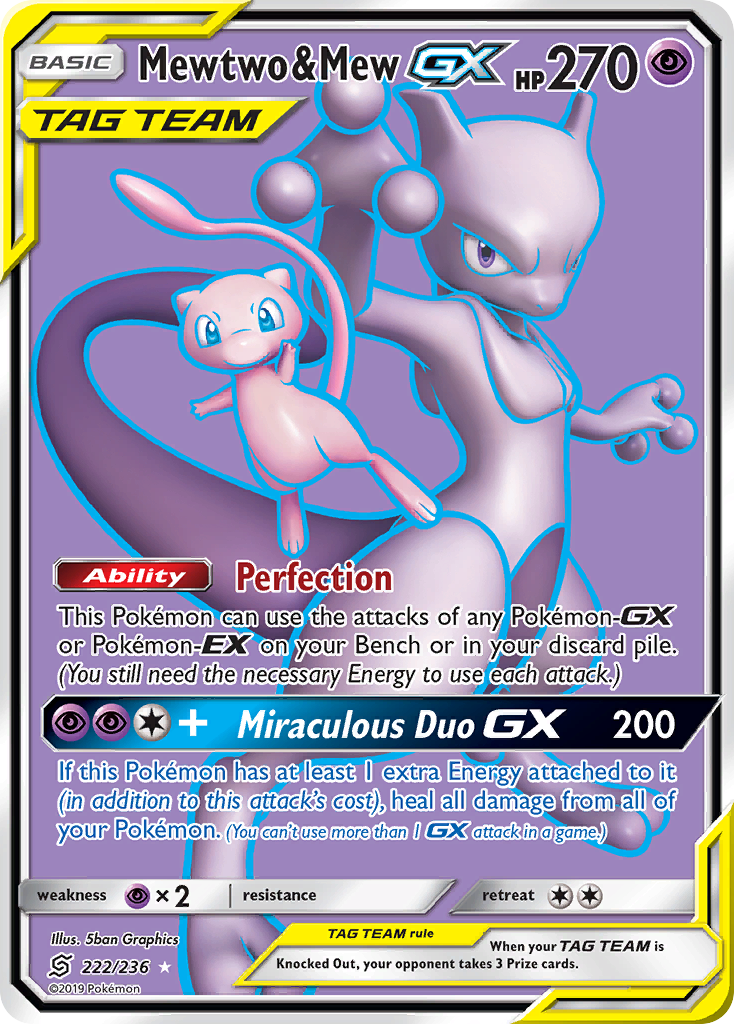 Mewtwo & Mew GX (222/236) [Sun & Moon: Unified Minds] - Comfy Hobbies