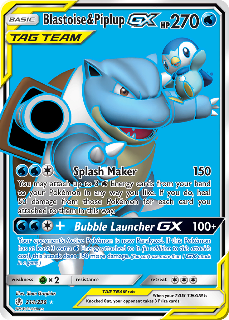 Blastoise & Piplup GX (214/236) [Sun & Moon: Cosmic Eclipse] - Comfy Hobbies