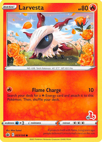 Larvesta (23/198) (Cinderace Stamp #36) [Battle Academy 2022] - Comfy Hobbies
