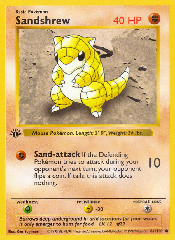 Sandshrew (62/102) (Shadowless) [Base Set 1st Edition] - Comfy Hobbies