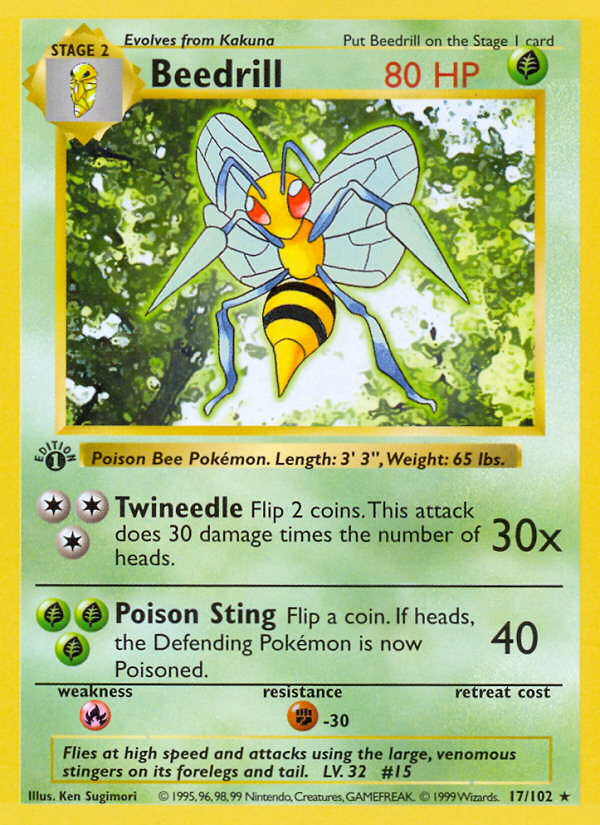 Beedrill (17/102) (Shadowless) [Base Set 1st Edition] - Comfy Hobbies