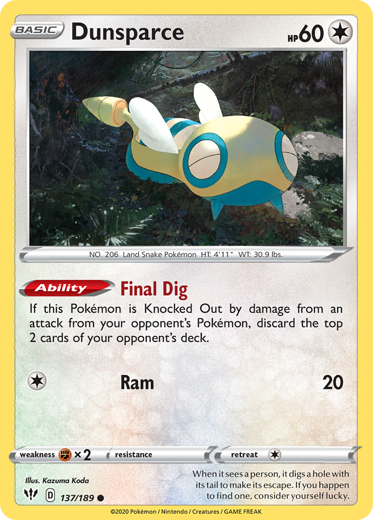 Dunsparce (137/189) [Sword & Shield: Darkness Ablaze] - Comfy Hobbies