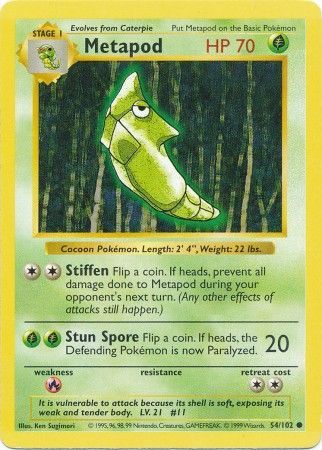 Metapod (54/102) [Base Set Shadowless Unlimited] - Comfy Hobbies