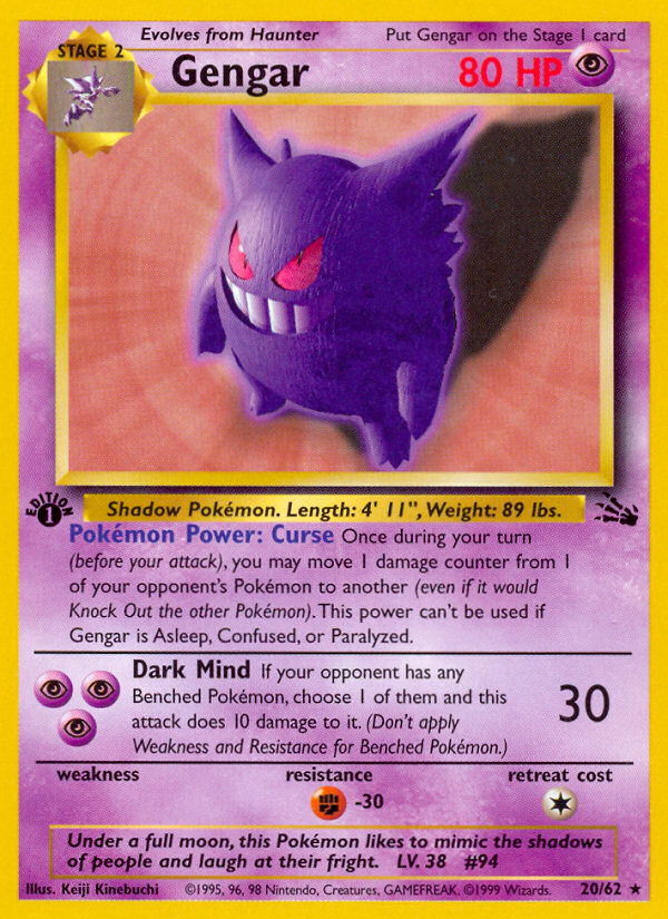 Gengar (20/62) [Fossil 1st Edition] - Comfy Hobbies