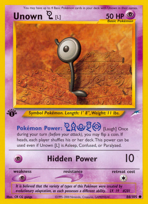 Unown [L] (86/105) [Neo Destiny 1st Edition] - Comfy Hobbies