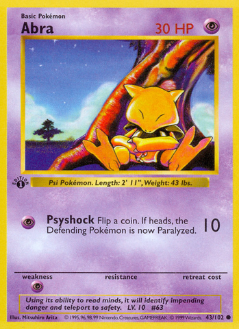 Abra (43/102) (Shadowless) [Base Set 1st Edition] - Comfy Hobbies