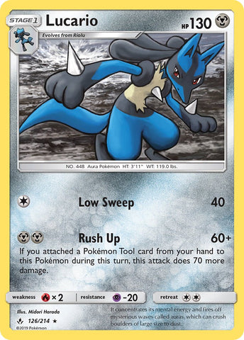 Lucario (126/214) (Theme Deck Exclusive) [Sun & Moon: Unbroken Bonds] - Comfy Hobbies