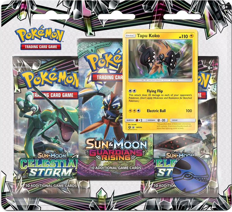 Sun & Moon: Celestial Storm - 3-Pack Blister (Tapu Koko) - Comfy Hobbies