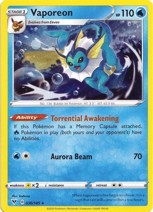 Vaporeon (030/185) (Cosmos Holo) [Sword & Shield: Vivid Voltage] - Comfy Hobbies