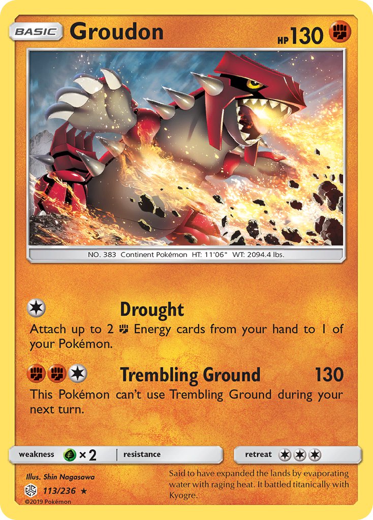 Groudon (113/236) (Cracked Ice Holo) (Theme Deck Exclusive) [Sun & Moon: Cosmic Eclipse] - Comfy Hobbies