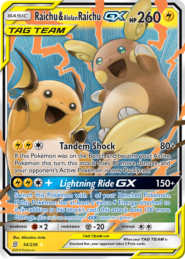 Raichu & Alolan Raichu GX (54/236) [Sun & Moon: Unified Minds] - Comfy Hobbies