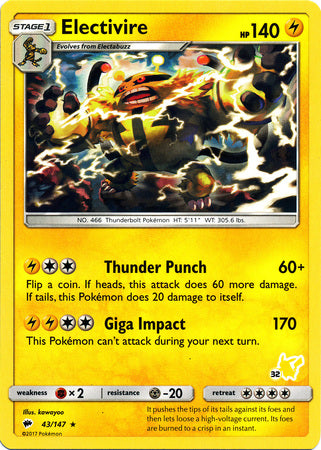 Electivire (43/147) (Pikachu Stamp #32) [Battle Academy 2020] - Comfy Hobbies