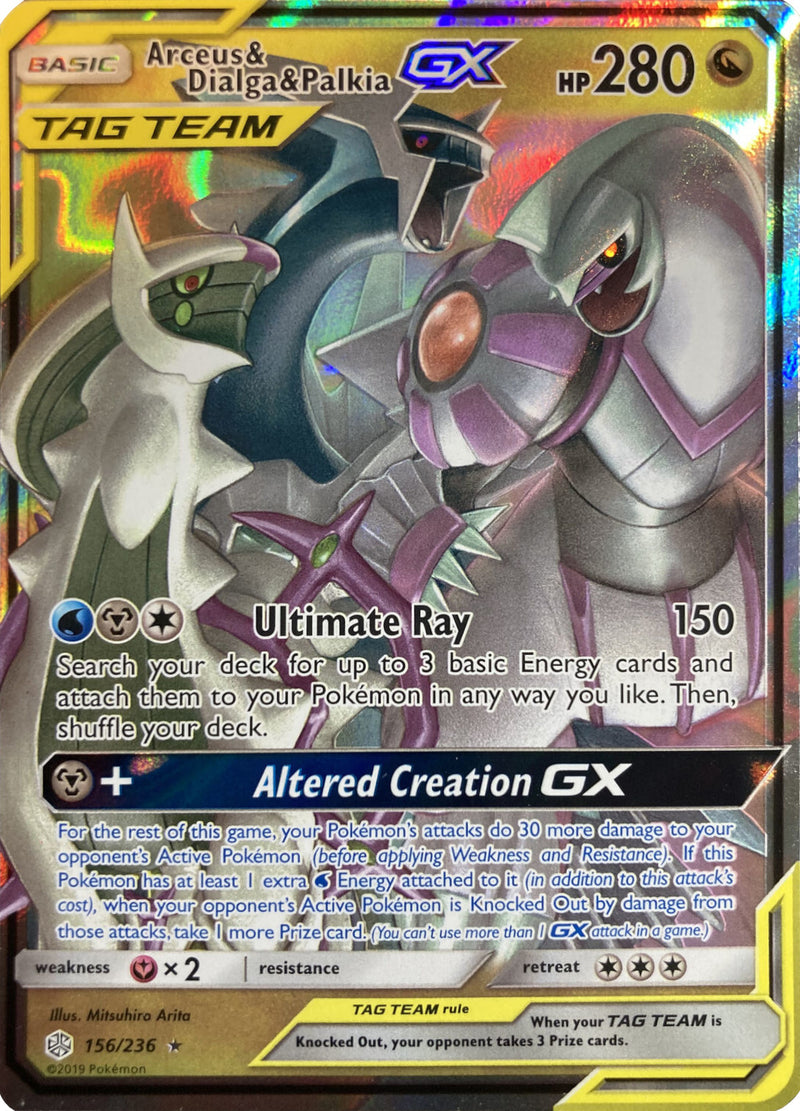 Arceus & Dialga & Palkia GX (156/236) (League Battle Deck Exclusive) [Sun & Moon: Cosmic Eclipse] - Comfy Hobbies