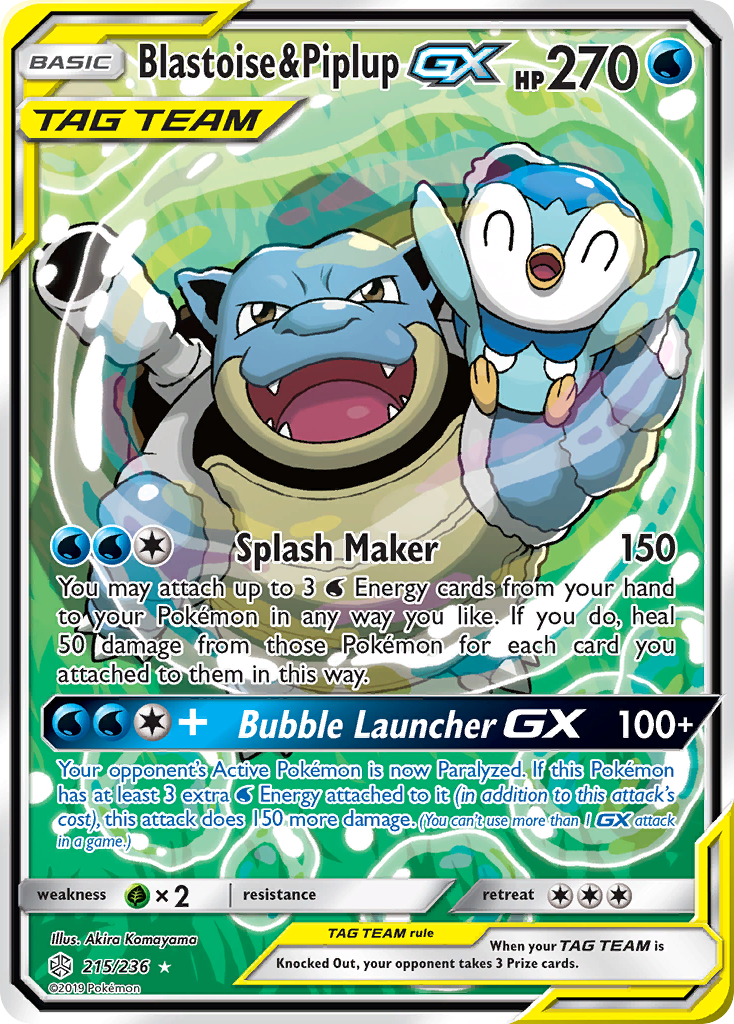 Blastoise & Piplup GX (215/236) [Sun & Moon: Cosmic Eclipse] - Comfy Hobbies