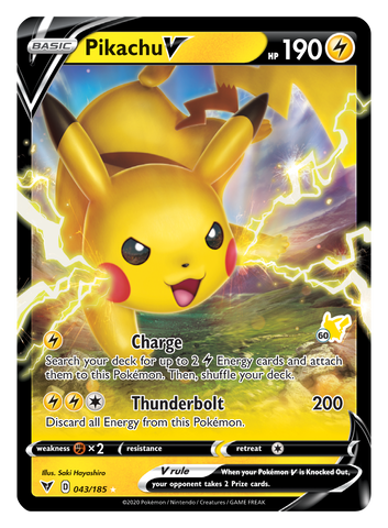 Pikachu V (043/185) (Pikachu Stamp #60) [Battle Academy 2022] - Comfy Hobbies