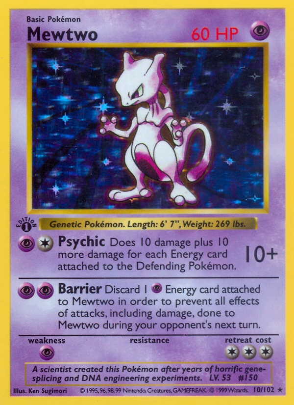 Mewtwo (10/102) (Shadowless) [Base Set 1st Edition] - Comfy Hobbies