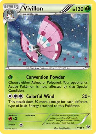 Vivillon (17/146) (Meadow Form/Pink Wings) (Cosmos Holo) [XY: Base Set] - Comfy Hobbies