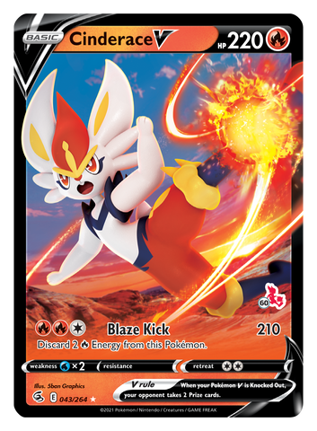 Cinderace V (043/264) (Cinderace Stamp #60) [Battle Academy 2022] - Comfy Hobbies