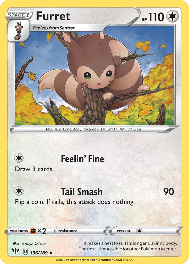 Furret (136/189) [Sword & Shield: Darkness Ablaze] - Comfy Hobbies