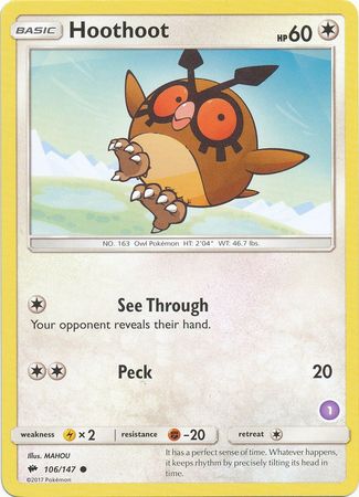 Hoothoot (106/147) (Deck Exclusive #1) [Sun & Moon: Trainer Kit - Alolan Sandslash] - Comfy Hobbies
