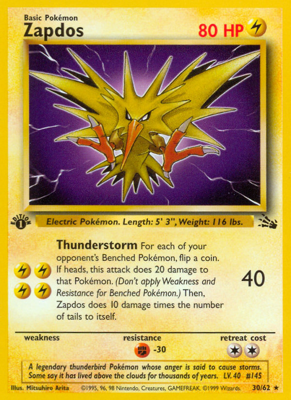 Zapdos (30/62) [Fossil 1st Edition] - Comfy Hobbies