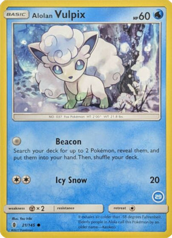 Alolan Vulpix (21/145) (Deck Exclusive #29) [Sun & Moon: Trainer Kit - Alolan Ninetales] - Comfy Hobbies