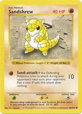 Sandshrew (62/102) [Base Set Shadowless Unlimited] - Comfy Hobbies