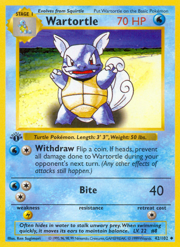 Wartortle (42/102) (Shadowless) [Base Set 1st Edition] - Comfy Hobbies