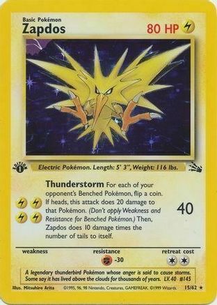 Zapdos (15/62) (Cosmos Holo) [Fossil 1st Edition] - Comfy Hobbies