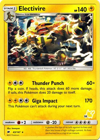 Electivire (43/147) (Pikachu Stamp #53) [Battle Academy 2020] - Comfy Hobbies