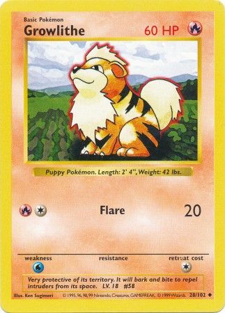 Growlithe (28/102) [Base Set Shadowless Unlimited] - Comfy Hobbies