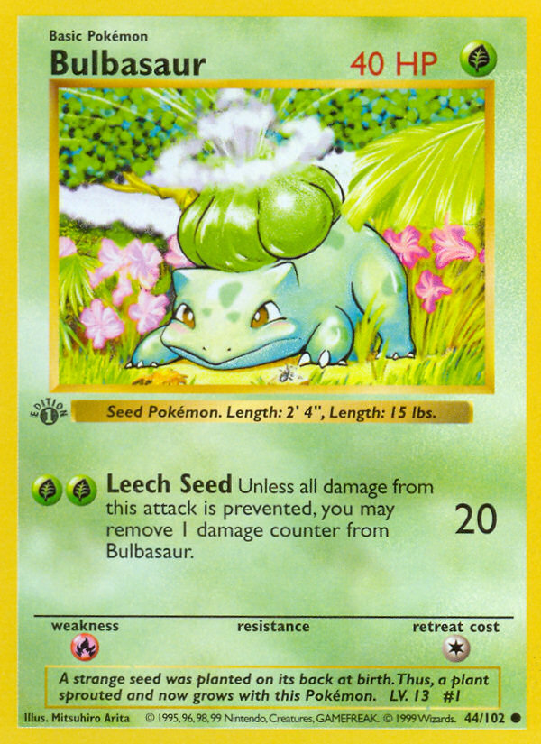 Bulbasaur (44/102) (Shadowless) [Base Set 1st Edition] - Comfy Hobbies